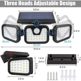 Τριπλός ηλιακός προβολέας LED με 74 smd με ανιχνευτή κίνησης και 3 λειτουργίες (Thumb 2)