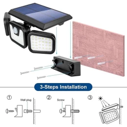 Τριπλός ηλιακός προβολέας LED με 74 smd με ανιχνευτή κίνησης και 3 λειτουργίες (Thumb 3)