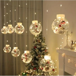 Φωτεινά Λαμπάκια LED 3m με 10 φωτιζόμενες διάφανες μπάλες σε Σειρά - Κουρτίνα (Thumb 1)