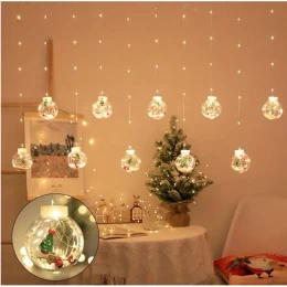  Φωτεινά Λαμπάκια LED 3m με 10 φωτιζόμενες διάφανες μπάλες σε Σειρά - Κουρτίνα (Thumb 1)