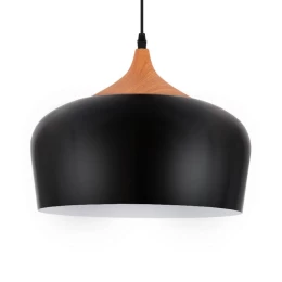 Nordic Black Wood - Κρεμαστό Μονόφωτο E27 Μοντέρνο Μέταλλο-Ξύλο Μαύρο Καμπάνα - Μ35 x Π35  (Thumb 7)