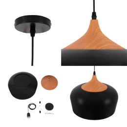 Nordic Black Wood - Κρεμαστό Μονόφωτο E27 Μοντέρνο Μέταλλο-Ξύλο Μαύρο Καμπάνα - Μ35 x Π35  (Thumb 9)