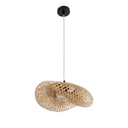 Bamboo Wave - Κρεμαστό Μονόφωτο E27 Boho Μπαμπού Φυσικό Πλέγμα - Μ40 x Π30 x Y18cm (Thumb 1)