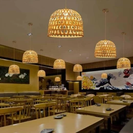 Bamboo Light - Κρεμαστό Μονόφωτο E27 Boho Μπαμπού Φυσικό Πλέγμα - Μ35 x Π35 x Υ22cm (Thumb 6)