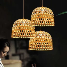 Bamboo Light - Κρεμαστό Μονόφωτο E27 Boho Μπαμπού Φυσικό Πλέγμα - Μ35 x Π35 x Υ22cm (Thumb 8)