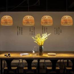 Bamboo Light - Κρεμαστό Μονόφωτο E27 Boho Μπαμπού Φυσικό Πλέγμα - Μ35 x Π35 x Υ22cm (Thumb 9)