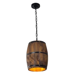 Barrel Light - Κρεμαστό Μονόφωτο E27 Vintage Ξύλο Καφέ Βαρέλι - Μ22 x Π22 x Υ29cm (Thumb 1)
