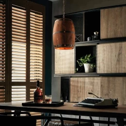 Barrel Light - Κρεμαστό Μονόφωτο E27 Vintage Ξύλο Καφέ Βαρέλι - Μ22 x Π22 x Υ29cm (Thumb 7)