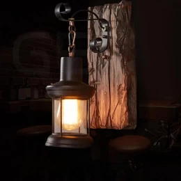 Vintage Lantern - Επιτοίχιο Μονόφωτο E27 Classic Ξύλο - Μέταλλο Καφέ - Μαύρο Φανάρι - Μ15  (Thumb 7)