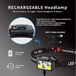 VenCore 2370-10004 - Head Flashlight 8 Mode & Move Sensor - Φακός Κεφαλής LED Επαναφορτιζό (Thumb 4)