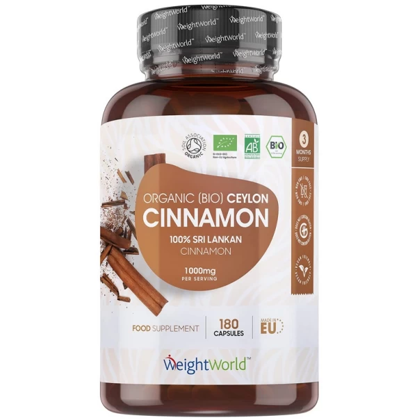 Συμπλήρωμα διατροφής Οργανική Κανέλα WeightWorld 1000mg 180 caps (Preview 1)