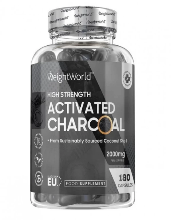 Activated Charcoal 2000mg (180caps) weigth world - Ενεργός Άνθρακας (Preview 1)