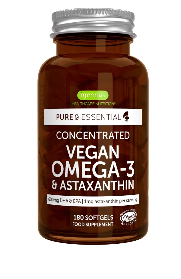 Vegan Ωμέγα -3 DHA EPA 600mg & Ασταξανθίνη Pure & Essential 180caps Igennus (Preview 1)