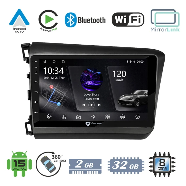 VenCore 3236-10005-0149B - Οθόνη Multimedia Android 15 9 PX5S Octa-Core 2GB/32GB IPS με Πρ