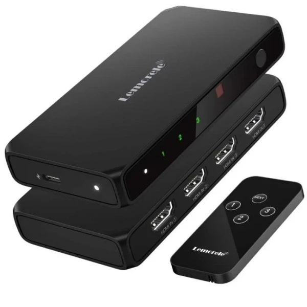  Lemorele G99 HDMI Switch 3-σε-1 με Τηλεχειριστήριο (4K@30Hz/HDMI 2.0/USB-C Τροφοδοσία) Bl