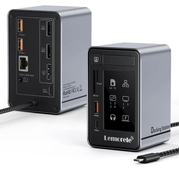  Lemorele TC1000 Docking Station 12-in-1 USB-C με 2×HDMI 4K@60Hz, DisplayPort & 100W PD Μα