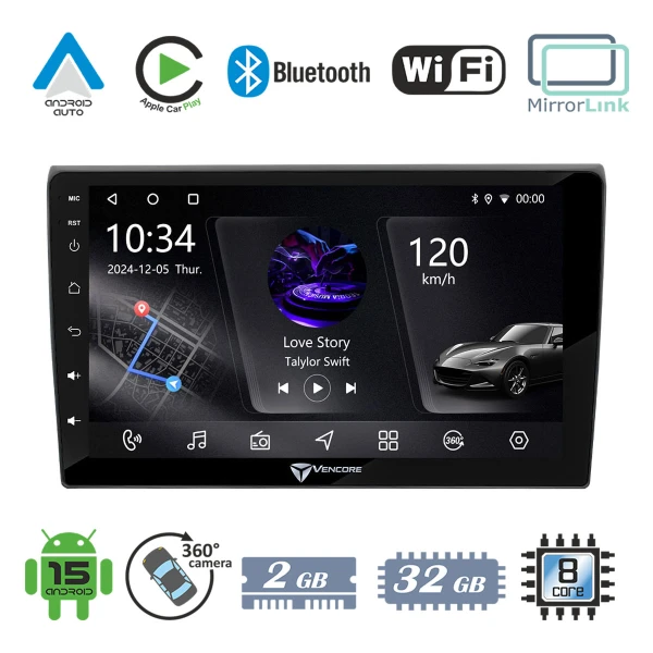 VenCore 3236-10005-0724B - Οθόνη Multimedia Android 15 9 PX5S Octa-Core 2GB/32GB IPS με Πρ