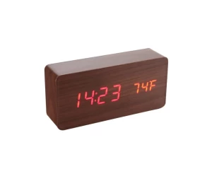 Ξύλινο επιτραπέζιο ρολόι με οθόνη LED - Θερμόμετρο - Ξυπνητήρι - Ημερολόγιο