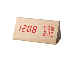 Ξύλινο Ψηφιακό Ρολόι - ξυπνητήρι με ένδειξη Θερμοκρασίας εσωτερικού χώρου - υγρασίας - ημερολόγιο