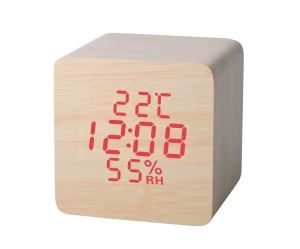 Ξύλινο επιτραπέζιο ρολόι - ξυπνητήρι με θερμόμετρο, υγρόμετρο και ένδειξη ημερομηνίας Telco mod.ET515B