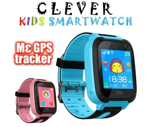 Clever Kids Smartwatch  Ρολόι GPS με κάρτα SIM για παιδιά με Ελληνικό μενού  Μπροστινή κάμερα  Φακός LED  Mικρόφωνο  Ηχείο  Οθόνη αφής TFT 1.44 ιντσών  Κλήσεις SOS  Μπαταρία 350mAh με μεγάλη αυτονομία  Δυνατότητα ενδοεπικοινωνίας μέσω ηχητικών 