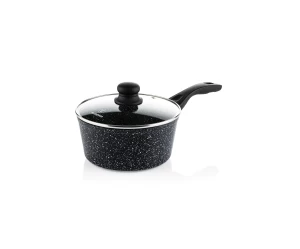 WCSP0009018MBB ΑΝΤΙΚΟΛΛΗΤΙΚΗ ΓΑΛΑΤΙΕΡΑ/SAUCEPAN ΜΕ ΓΥΑΛΙΝΟ ΚΑΠΑΚΙ (1.7Lt) BLACK MARBLE SER