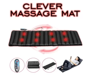 Clever Massage Mat  Θερμαινόμενο στρώμα με 4 ανεξάρτητες ζώνες μασάζ  ώμοι, μέση, γλουτοί, γάμπες  Υλικό: 40% βαμβάκι, 60% πολυεστέρας  Διαστάσεις: 165cm * 58cm * 5cm 