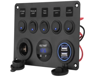  Kewig SP19 Πάνελ με 5 Αδιάβροχους Διακόπτες, 2 USB, Αναπτήρας, Βολτόμετρο (Θαλάσσια Σκάφη