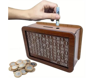  Kakeibo Box Γιαπωνέζικος Κουμπαράς Ξύλινος Ρετρό για Αποταμίευση 1000€ - Καφέ