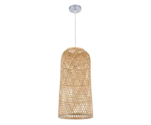 Bamboo Tower - Κρεμαστό Μονόφωτο E27 Boho Μπαμπού Φυσικό Πλέγμα - Μ25 x Π25 x Υ50cm