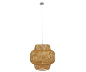 Bamboo Cloud - Κρεμαστό Μονόφωτο E27 Boho Μπαμπού Φυσικό Πλέγμα - Μ56 x Π56 x Υ54cm