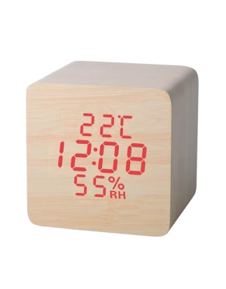 Ξύλινο επιτραπέζιο ρολόι - ξυπνητήρι με θερμόμετρο, υγρόμετρο και ένδειξη ημερομηνίας Telco mod.ET515B