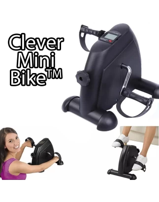 Clever Mini Bike  Μίνι ποδήλατο γυμναστικής που χωράει παντού  Ρυθμιζόμενη αντίσταση  Αντιολισθητικές βάσεις  Ιμάντες από καουτσούκ στα πετάλια  Οθόνη LCD  Μετρήσεις απόστασης, θερμίδων, χρόνου, πεταλιών με αυτόματη εναλλαγή  Ιδανικό για εκγύμναση