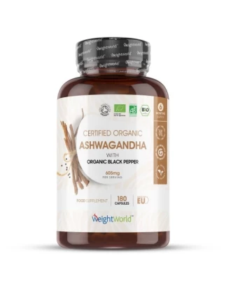 Συμπλήρωμα Διατροφής Οργανικής Ashwagandha 605 mg Με Μαύρο Πιπέρι 180 caps Weightworld