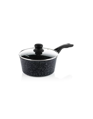 WCSP0009018MBB ΑΝΤΙΚΟΛΛΗΤΙΚΗ ΓΑΛΑΤΙΕΡΑ/SAUCEPAN ΜΕ ΓΥΑΛΙΝΟ ΚΑΠΑΚΙ (1.7Lt) BLACK MARBLE SER