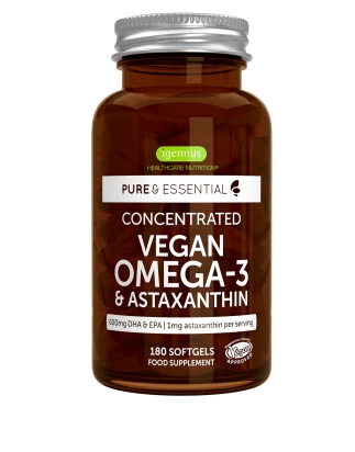 Vegan Ωμέγα -3 DHA EPA 600mg & Ασταξανθίνη Pure & Essential 180caps Igennus