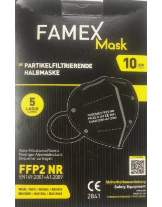 Famex Μάσκα Προστασίας FFP2 σε Μαύρο χρώμα 10τμχ