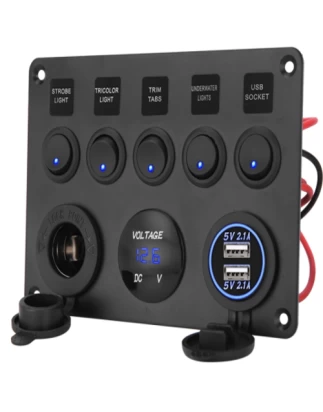  Kewig SP19 Πάνελ με 5 Αδιάβροχους Διακόπτες, 2 USB, Αναπτήρας, Βολτόμετρο (Θαλάσσια Σκάφη