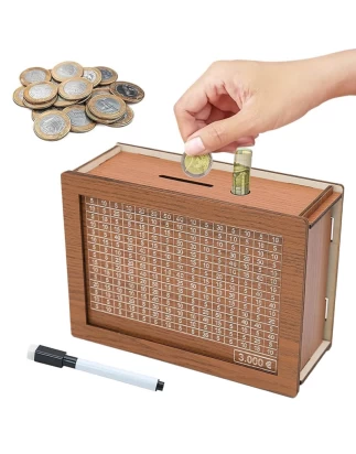  Kakeibo Box Γιαπωνέζικος Κουμπαράς Ξύλινος Ρετρό για Αποταμίευση 3000€ - Καφέ