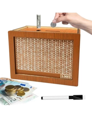  Kakeibo Box Γιαπωνέζικος Κουμπαράς Ξύλινος Ρετρό για Αποταμίευση 5000€ - Καφέ