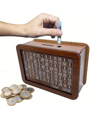 Kakeibo Box Γιαπωνέζικος Κουμπαράς Ξύλινος Ρετρό για Αποταμίευση 1000€ - Καφέ