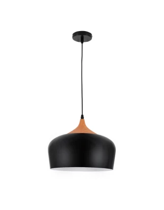 Nordic Black Wood - Κρεμαστό Μονόφωτο E27 Μοντέρνο Μέταλλο-Ξύλο Μαύρο Καμπάνα - Μ35 x Π35 