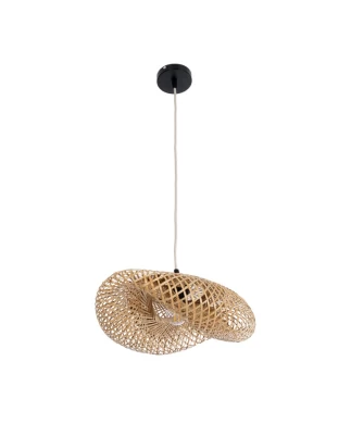 Bamboo Wave - Κρεμαστό Μονόφωτο E27 Boho Μπαμπού Φυσικό Πλέγμα - Μ40 x Π30 x Y18cm