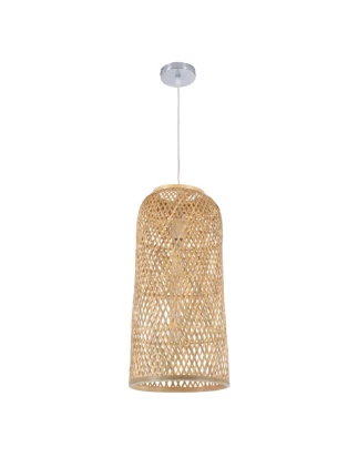 Bamboo Tower - Κρεμαστό Μονόφωτο E27 Boho Μπαμπού Φυσικό Πλέγμα - Μ25 x Π25 x Υ50cm