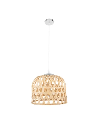 Bamboo Light - Κρεμαστό Μονόφωτο E27 Boho Μπαμπού Φυσικό Πλέγμα - Μ35 x Π35 x Υ22cm
