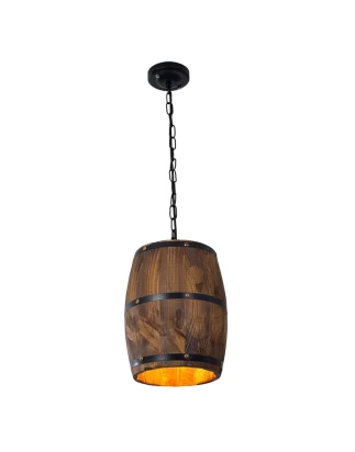 Barrel Light - Κρεμαστό Μονόφωτο E27 Vintage Ξύλο Καφέ Βαρέλι - Μ22 x Π22 x Υ29cm