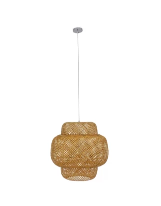 Bamboo Cloud - Κρεμαστό Μονόφωτο E27 Boho Μπαμπού Φυσικό Πλέγμα - Μ56 x Π56 x Υ54cm