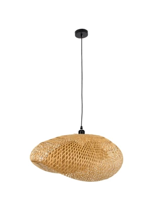 Sunny Shell - Κρεμαστό Μονόφωτο E27 Boho Μπαμπού Φυσικό Πλέγμα - Μ80 x Π55 x Y25cm